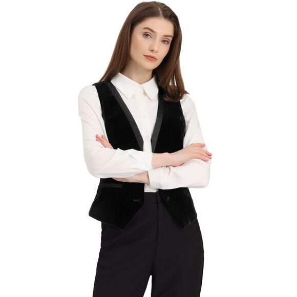 Velvet Suit Waistcoat Retro Sleeveless Steampunk Blazer Dressy Vest Black - Picture 1 of 5